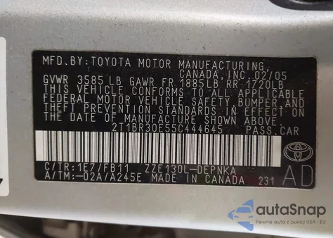 2005 Toyota Corolla Le из США, поврежденный, VIN 2T1BR30E55C444645